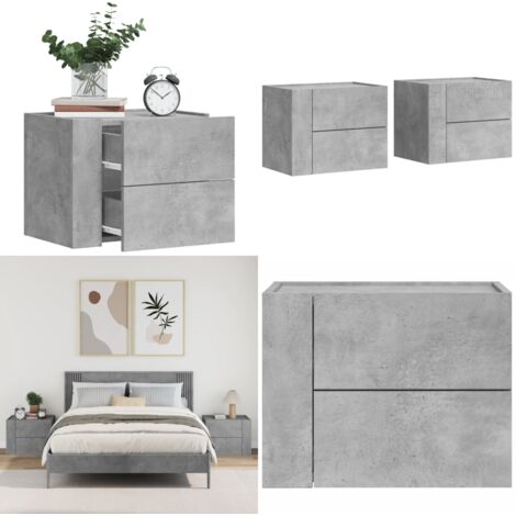 Mesita de noche de pared 2 uds color gris hormigón 45x30x35 cm - Mesita de pared - Mesita de noche de pared