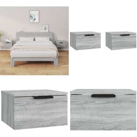 Mesita de noche de pared 2 uds color gris Sonoma 34x30x20 cm - Mesita de pared - Mesita de noche de pared