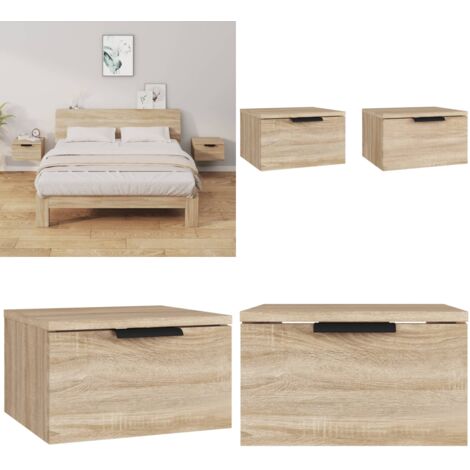 Mesita de noche de pared 2 uds color roble Sonoma 34x30x20 cm - Mesita de pared - Mesita de noche de pared