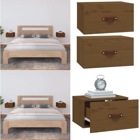 Mesita de noche de pared 2 uds marrón miel 40x29,5x22 cm - Mesita de pared - Mesita de noche de madera