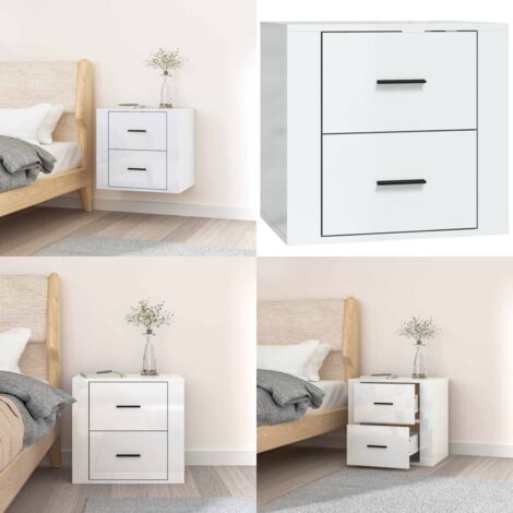 Mesita de noche de pared blanco brillante 50x36x47 cm - Mesita de pared - Mesita de noche de pared