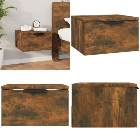 Mesita de noche de pared color roble ahumado 34x30x20 cm - Mesita de pared - Mesita de noche de pared