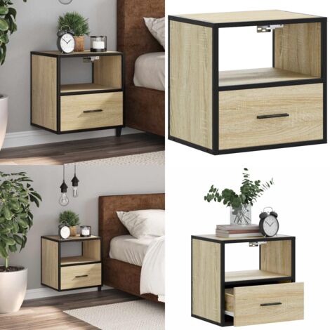 Mesita de noche de pared color roble ahumado 40x31x39,5 cm - Mesita de pared - Almacenamiento