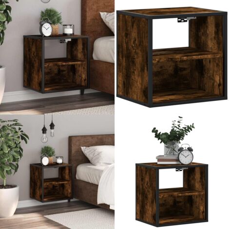 Mesita de noche de pared color roble ahumado 40x31x39,5 cm - Mesita de pared - Almacenamiento en pared