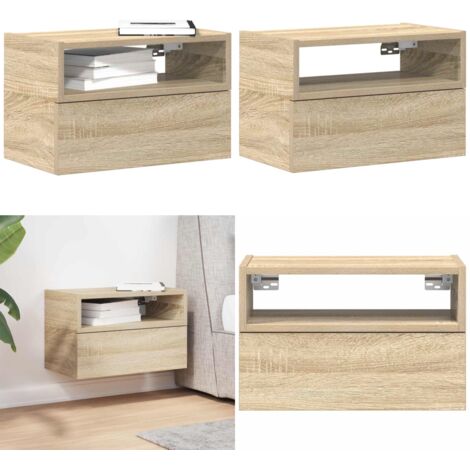 Mesita de noche de pared color roble ahumado 45x26x28,5 cm - Mesita de pared - Almacenamiento