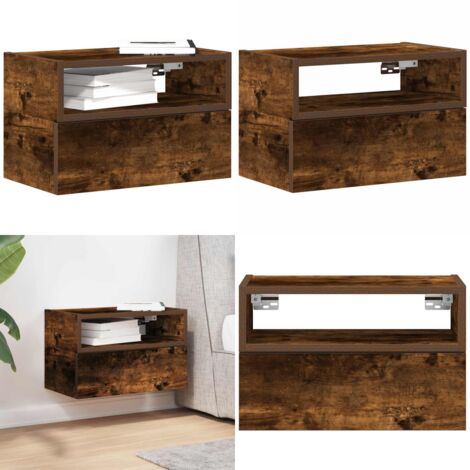 Mesita de noche de pared color roble ahumado 45x26x28,5 cm - Mesita de pared - Almacenamiento