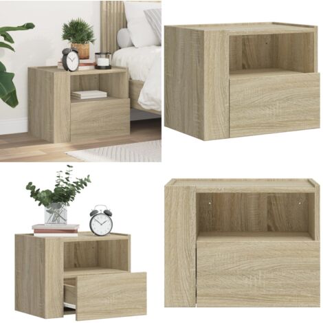 Mesita de noche de pared color roble ahumado 45x30x35 cm - Mesita de pared - Mesita de noche de pared
