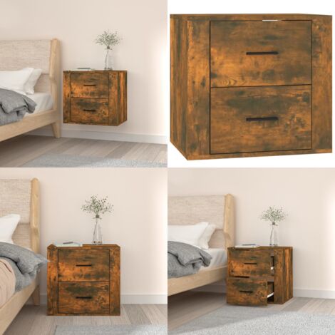 Mesita de noche de pared color roble ahumado 50x36x47 cm - Mesita de pared - Almacenamiento