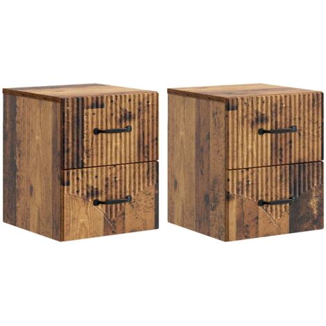 Mesita de Noche de Pared con cajón 2 pcs Madera envejecida