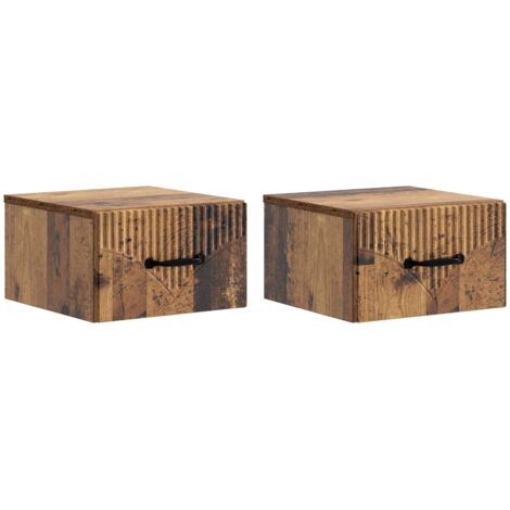 Mesita de Noche de Pared con cajón 2 pcs Madera envejecida