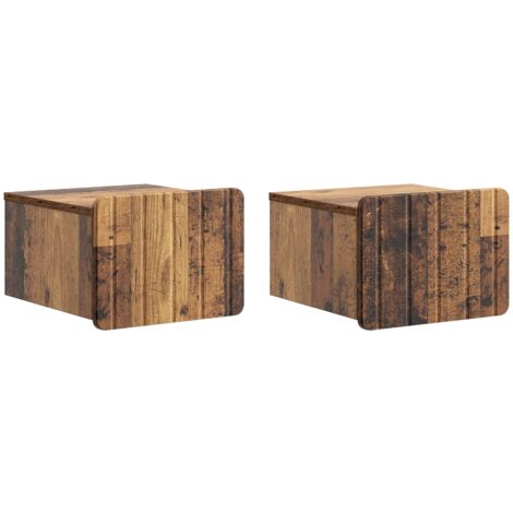 Mesita de Noche de Pared con cajón 2 pcs Madera envejecida