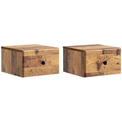 Mesita de Noche de Pared con cajón 2 pcs Madera envejecida