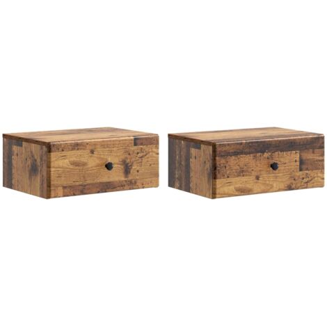 Mesita de Noche de Pared con cajón 2 pcs Madera envejecida