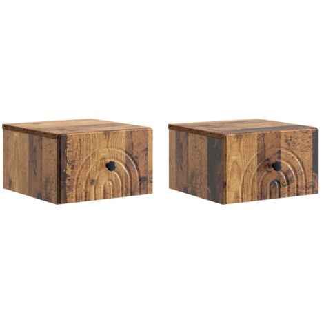 Mesita de Noche de Pared con cajón 2 pcs Madera envejecida