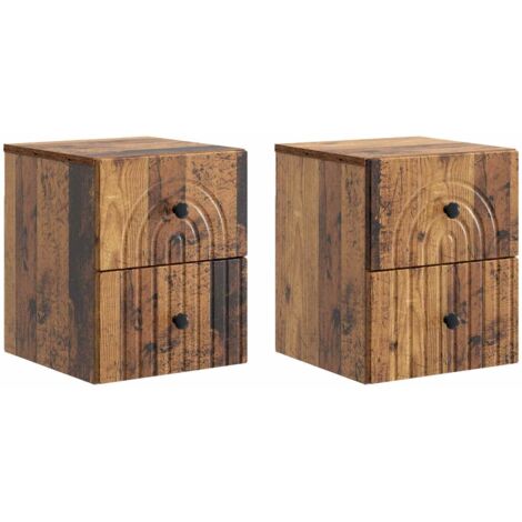 Mesita de Noche de Pared con cajón 2 pcs Madera envejecida