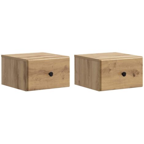 Mesita de Noche de Pared con cajón 2 pcs Roble Artesanal