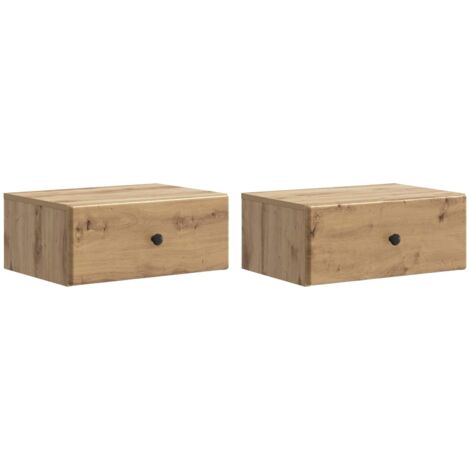 Mesita de Noche de Pared con cajón 2 pcs Roble Artesanal