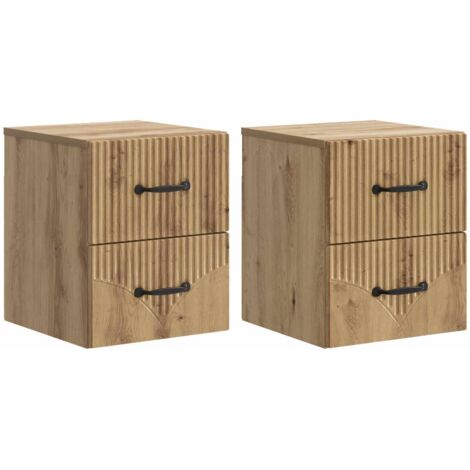 Mesita de Noche de Pared con cajón 2 pcs Roble Artesanal