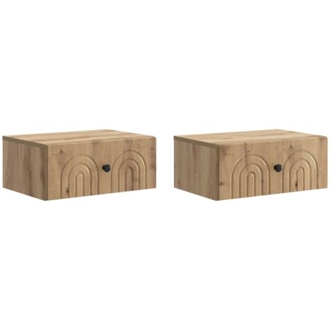 Mesita de Noche de Pared con cajón 2 pcs Roble Artesanal