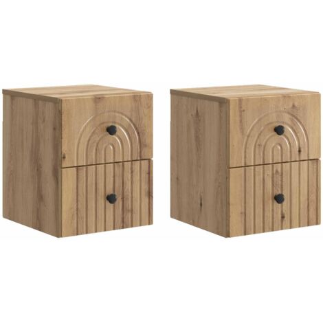 Mesita de Noche de Pared con cajón 2 pcs Roble Artesanal