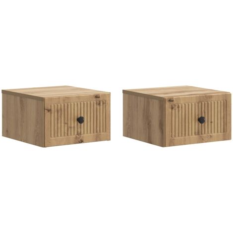 Mesita de Noche de Pared con cajón 2 pcs Roble Artesanal