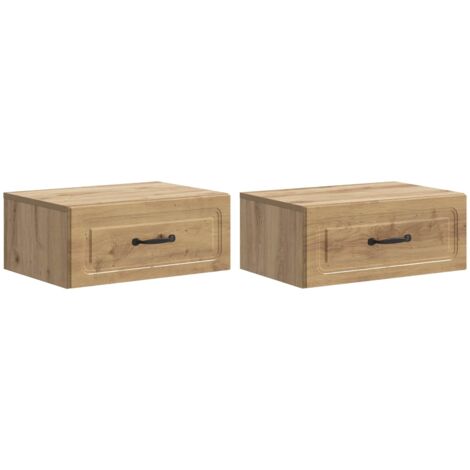 Mesita de Noche de Pared con cajón 2 pcs Roble Artesanal