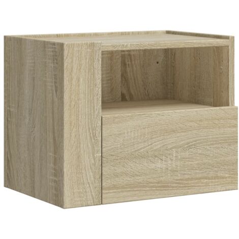 Mesita de noche de pared con cajones 45 x 30 x 35 cm madera contrachapada color roble DEC034288