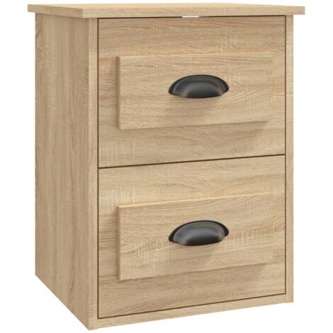 Mesita de noche de pared con dos cajones 41,5 x 36 x 53 cm en madera contrachapada color roble DEC034286