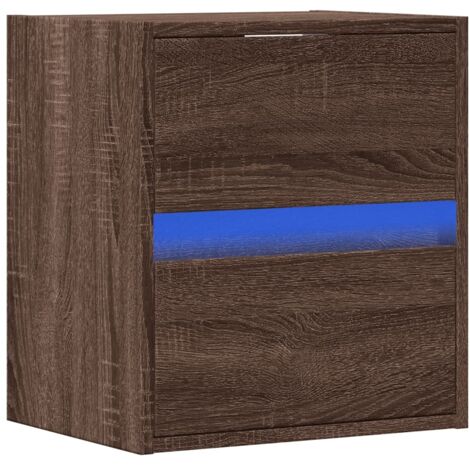 Mesita de noche de pared con luces LED dos cajones 41 x 31 x 45 cm en madera contrachapada marrón DEC034179