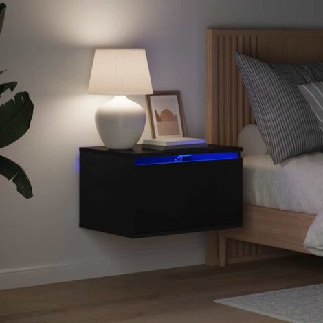 Mesita de noche de pared con luces LED negro