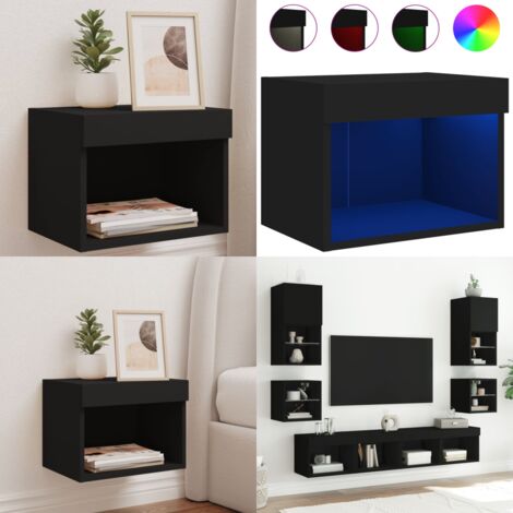 Mesita de noche de pared con luces LED negro - Luz led - Mesita de noche con luz