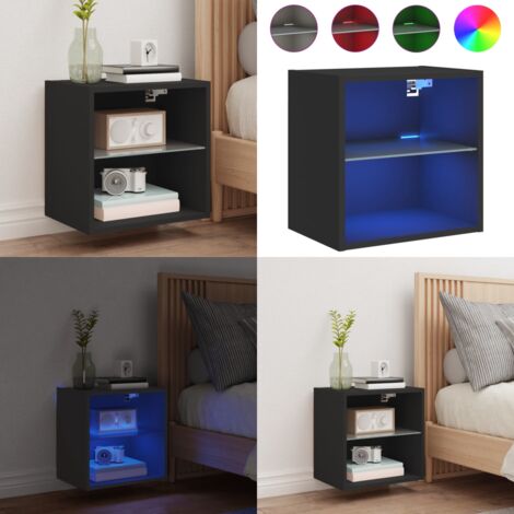 Mesita de noche de pared con luces LED negro - Luz led - Mesita de noche con luz