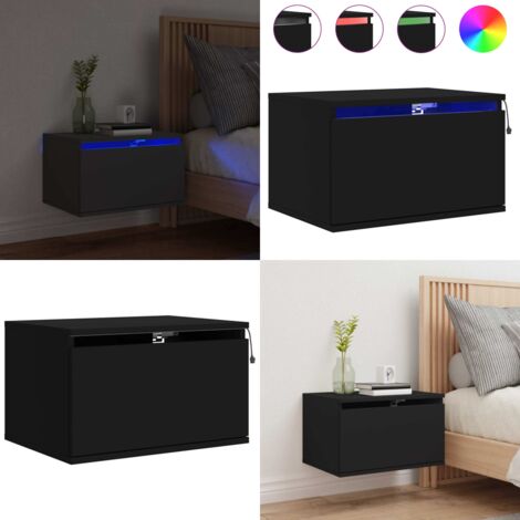 Mesita de noche de pared con luces LED negro - Mesita de pared - Luces LED
