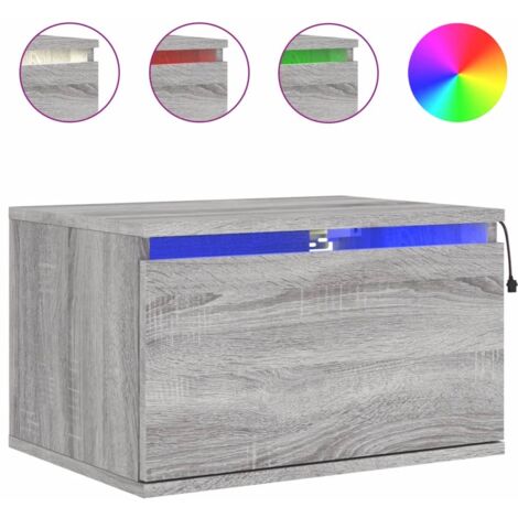 Mesita de noche de pared con luces LED y cajón 50 x 36 x 30 cm en madera contrachapada gris DEC034210