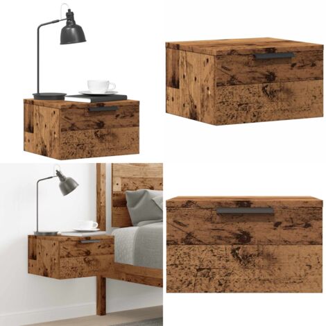 Mesita de noche de pared madera envejecida 34x30x20 cm - Mesita de pared - Almacenamiento