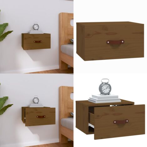 Mesita de noche de pared marrón miel 40x29,5x22 cm - Mesita de pared - Madera de pino
