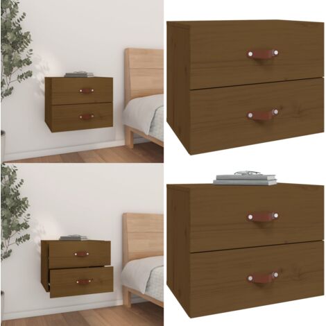 Mesita de noche de pared marrón miel 50x36x40 cm - Mesita de pared - Madera de pino
