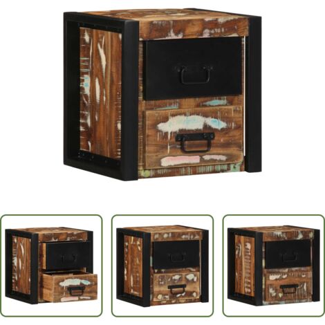 Mesita de noche de pared -  Mesilla de noche multicolor 40x35x40 cm madera maciza reciclada