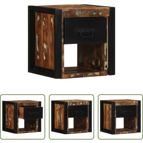 Mesita de noche de pared -  Mesilla de noche multicolor 40x35x40 cm madera maciza reciclada