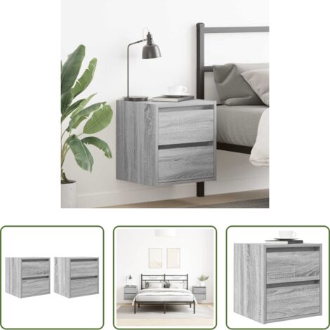 Mesita de noche de pared -  Mesillas de noche de pared 2 uds gris Sonoma 38x34x40 cm