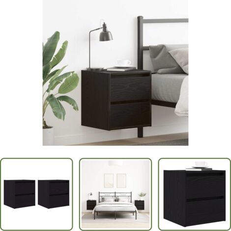 Mesita de noche de pared -  Mesillas de noche de pared 2 uds roble negro 38x34x40 cm