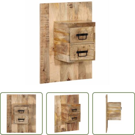Mesita de noche de pared -  Mesita de noche madera maciza de mango 60x32x80 cm