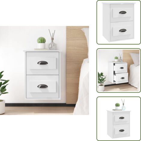 Mesita de noche de pared - vidaXL Mesita de noche de pared blanca 41,5x36x53 cm - Mesita de noche flotante