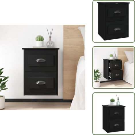 Mesita de noche de pared - vidaXL Mesita de noche de pared negra 41,5x36x53 cm - Mesita de noche con cajones