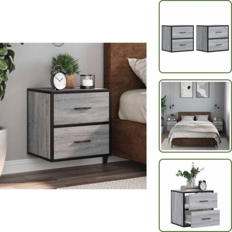 Mesita de noche de pared - vidaXL Mesitas de noche de pared 2 unidades gris sonoma 40x31x39,5 cm - Mesita de noche con cajones