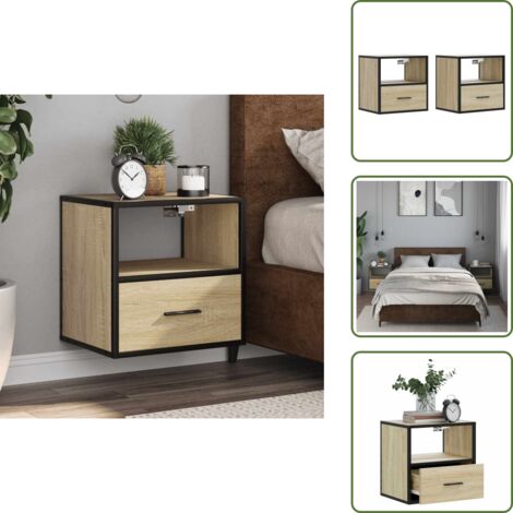 Mesita de noche de pared - vidaXL Mesitas de noche de pared 2 unidades roble Sonoma 40x31x39,5 cm - Mesita de noche con cajón