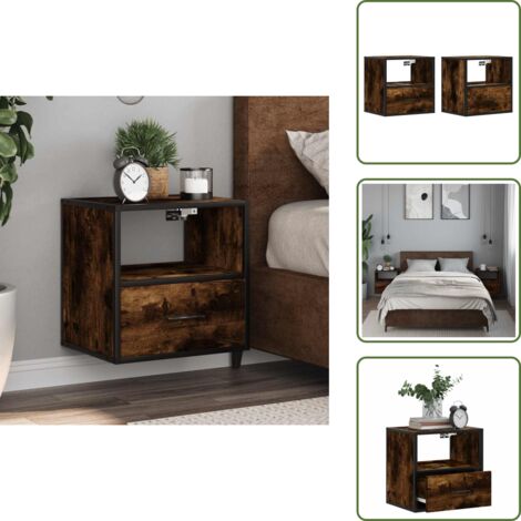 Mesita de noche de pared - vidaXL Mesitas de noche pared 2 uds color roble ahumado 40x31x39,5 cm - Mesita de noche con cajón