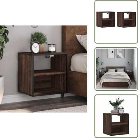 Mesita de noche de pared - vidaXL Mesitas de noche pared 2 uds color roble marrón 40x31x39,5 cm - Mesita de noche con estantes