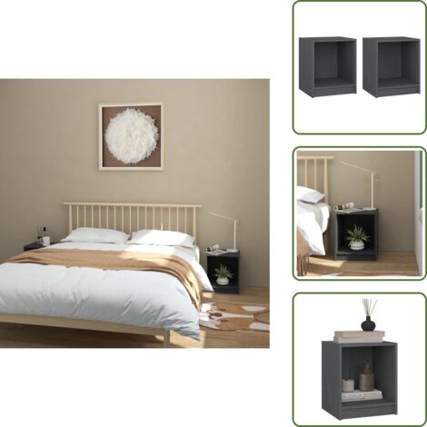 Mesita de noche de pino - vidaXL Mesita de noche 2 uds madera de pino gris 35,5x33,5x41,5 cm -
