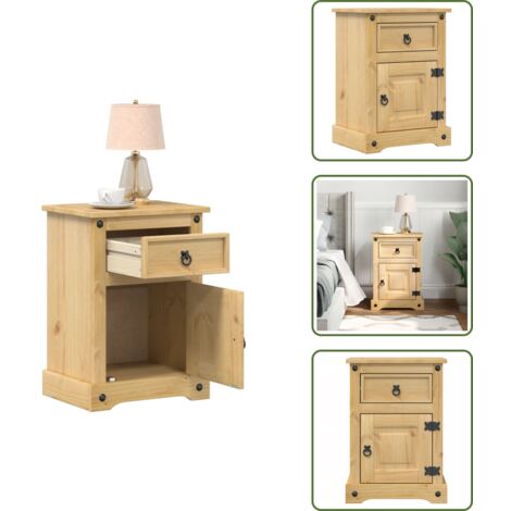 Mesita de noche de pino - vidaXL Mesita de noche Corona madera maciza de pino 45x35x64 cm - Mesita de noche con cajón